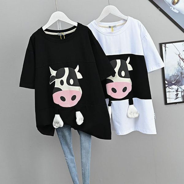

women's t-shirt 2021 korean couple western style loose half sleeved women plus size slim simple cute calf casual sport top, White