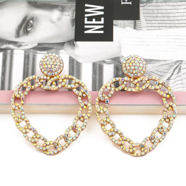 

dangle & chandelier colorful heart hollow rhinestone drop earrings handmade statement crystal ear rings jewelry accessories for women, Silver