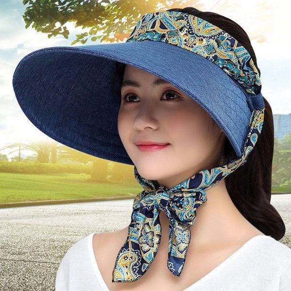 

wide brim hats summer women large sunscreen caps linen breathable foldable fashion ribbon bowknot outdoor beach empty sun, Blue;gray