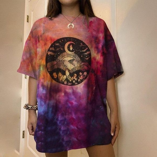 

red purple tie dye graphic tee print oversized t shirt for women fashion casual short sleeve summer streetwear 2021 women's t-shirt, White