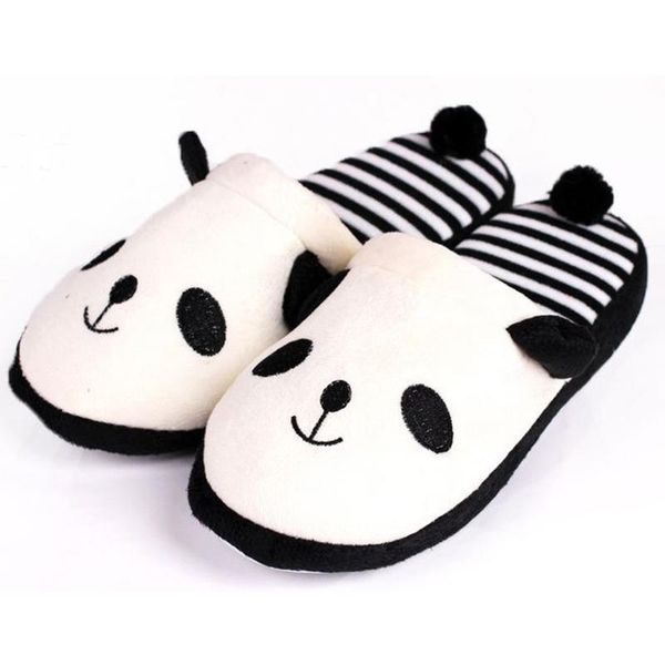 

slippers comemore women winter slip on short plush warm cartoon panda ladies slipper female indoor home flat comfortable shoes, Black