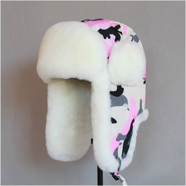 

berets b-8487 natural fur trapper hat russian ushanka skiing cap winter warm earflap genuine artificial bomber, Blue;gray