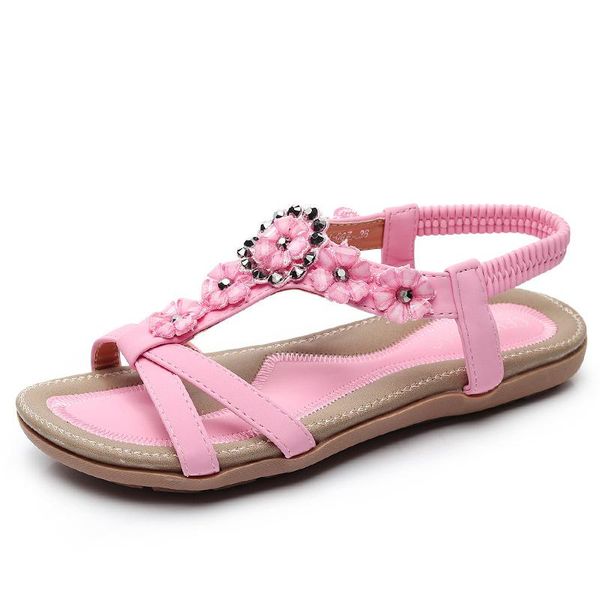 

clear heels leather sandals women large size female shoe bling bohemian big girls bright 2021 flat flower scandals floral, Black