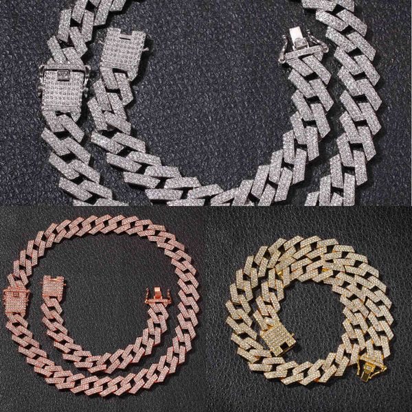 

20mm hip hop 3 drainage diamond ice necklace cuban blending link string men's round neck rap singer jewelry q0809, Silver