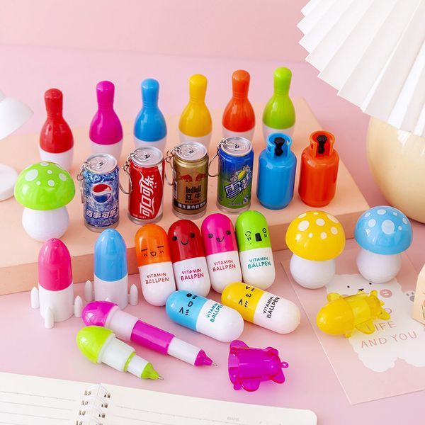 

telcopic cartoon ball point pen cute creative exprsion pill pop-up can beverage modeling student gift, Blue;orange