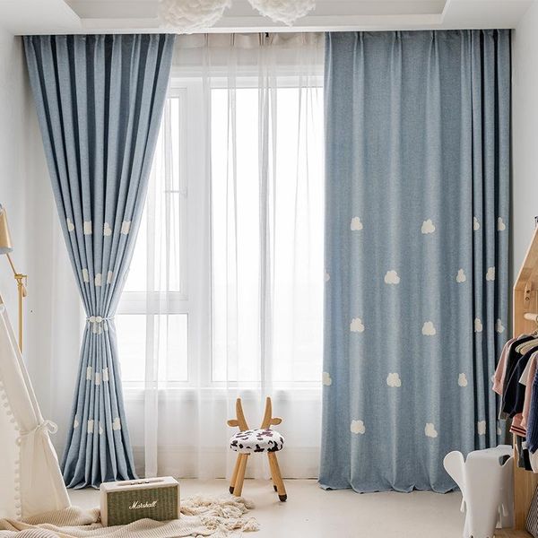 

curtain & drapes embroidered clouds blue cartoon bay window bedroom living room children boys and girls
