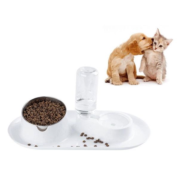 

cat bowls & feeders 1pc pet food bowl with water bottle no-spill dog dispenser feeder puppy drinking accessories