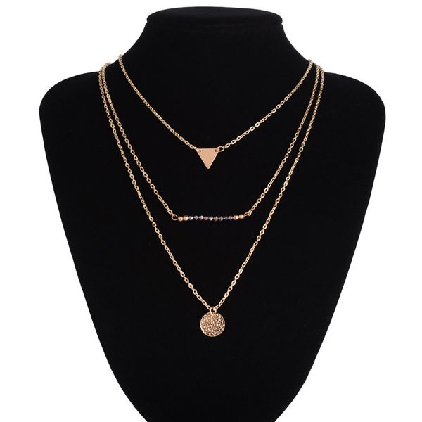 

exaggerated triangle pendant, multi-layer metal necklace, Silver