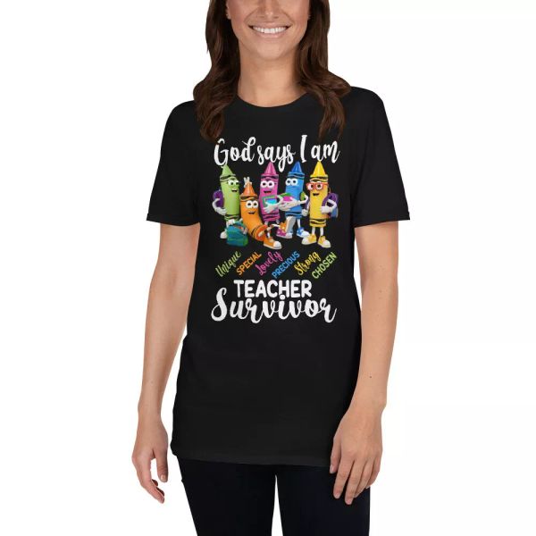 

god says i am teacher survivor cool teacher lover gifts t-shirt, White;black