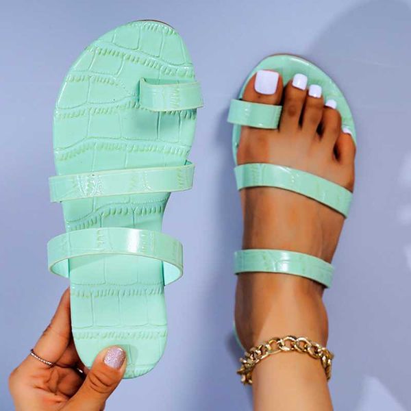 

slippers stone print solid color fancy girl's flat with beach slides women casual sandal open toe big size 43, Black