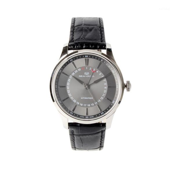

seagull dress wristwatch pointer date big display automatic self winding sapphire crystal mechanical watch men 1001 series wristwatches, Slivery;brown