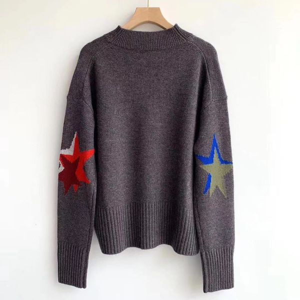 

sweater 100% cashmere 2021 autumn /winter women's long-sleeved round neck solid star pattern straight pullovers m23i, White;black