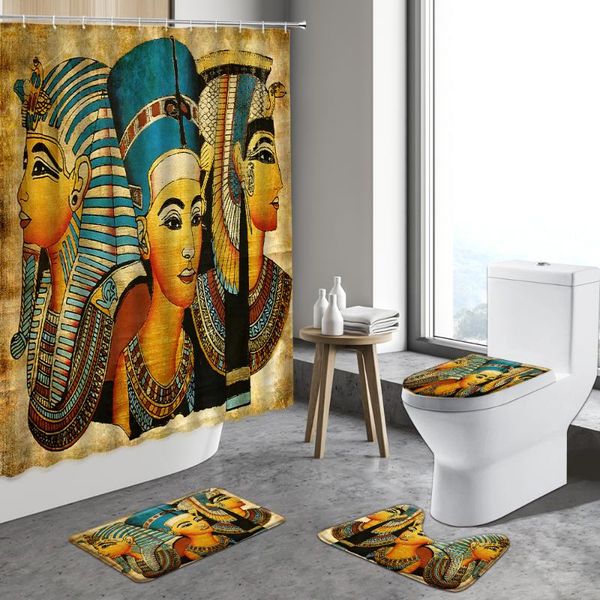 

shower curtains vintage ancient egypt curtain set with bath mat egyptian pharaoh abstract artist home decor anti-slip rug toilet cover