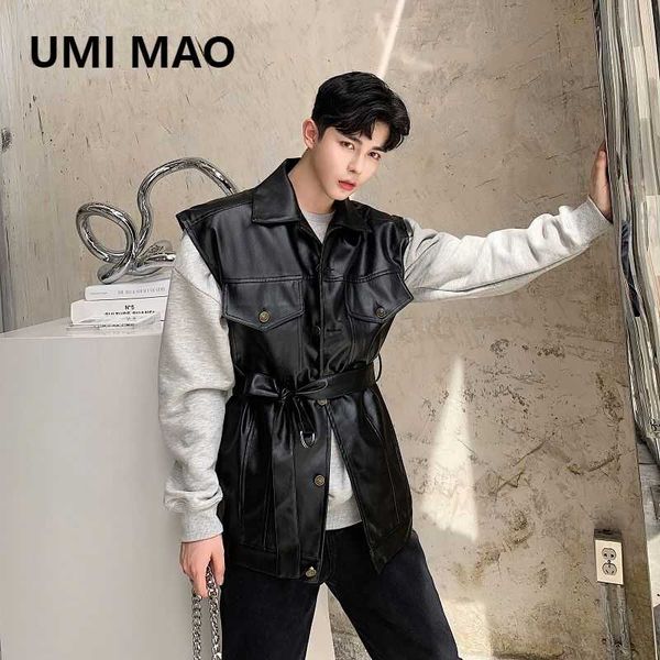 

women's leather & faux umi mao yamamoto dark design trend belt waist jacket female spring autumn coat women gothic y2k, Black