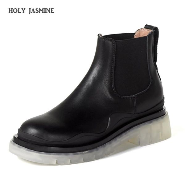 

boots genuine leather women' ankle boots2021 fashion style women autumn/winter platform ladies chunky shoes combat med 6cm, Black