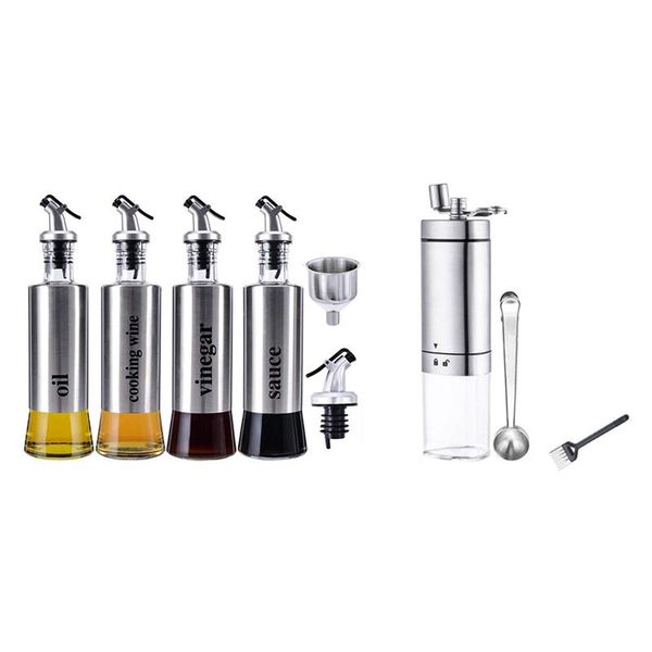 

manual coffee grinders 4 pcs olive oil dispenser bottle,350ml vinegar & 1set grinder operated grind machine