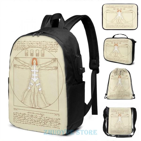 

backpack funny graphic print vitruvian leeloo usb charge men school bags women bag travel laptop