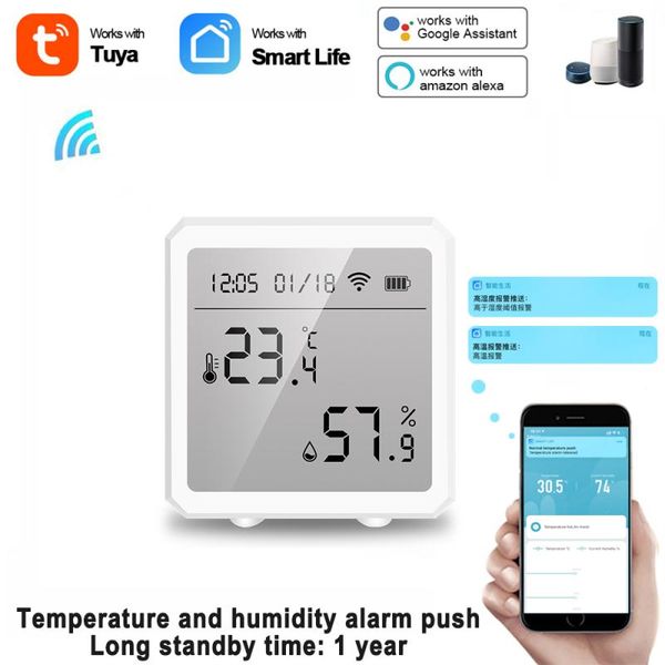 

smart home control tuya wifi lcd temperature & humidity sensor for alexa google assistant ultra-low power consumption