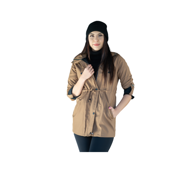 

women's trench coats camel foldable sleeve coat, Tan;black