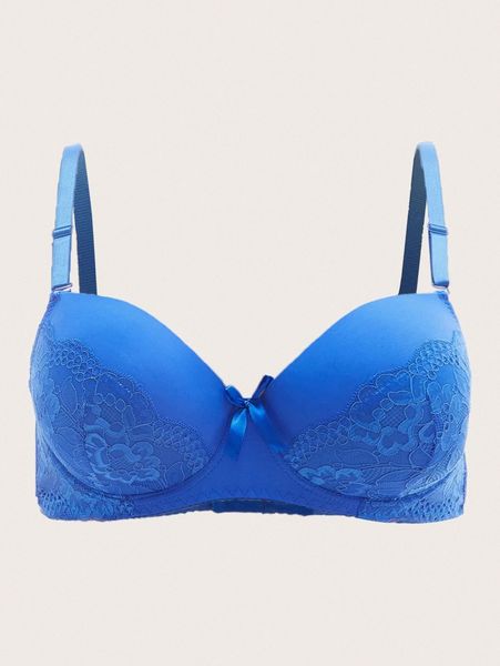 

plus contrast lace underwire bra 97gl#, Black;white