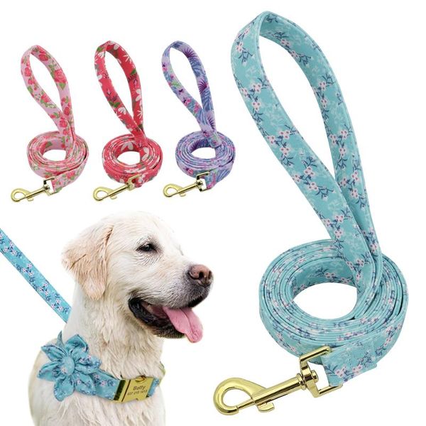 

dog collars & leashes 5ft pet leash soft nylon puppy flower printed dogs for small medium large walking rope