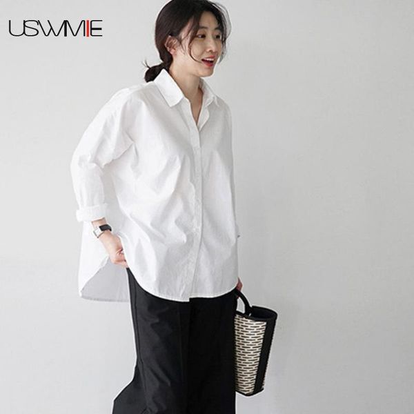

women's blouses & shirts white blouse fashionable casual ol style turn-down collar solid color long sleeve comfort irregular hem plus s