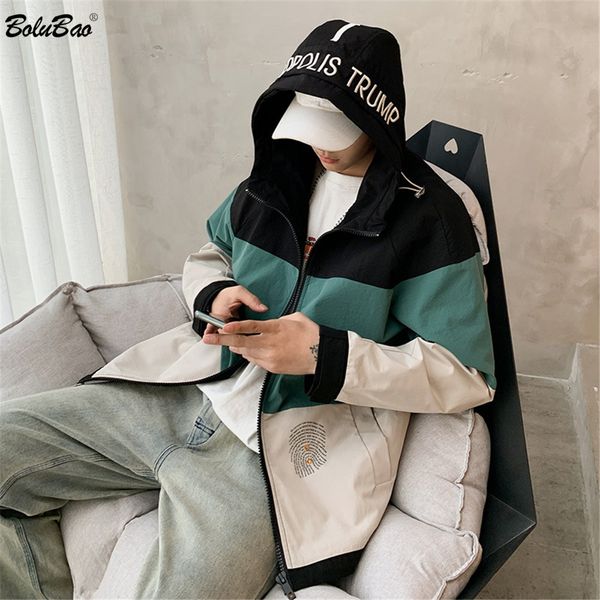 

bolubao brand fashion men's jackets autumn colorblock tracksuit coat cardigan personality letter printing man fashion jackets 210518, Black;brown