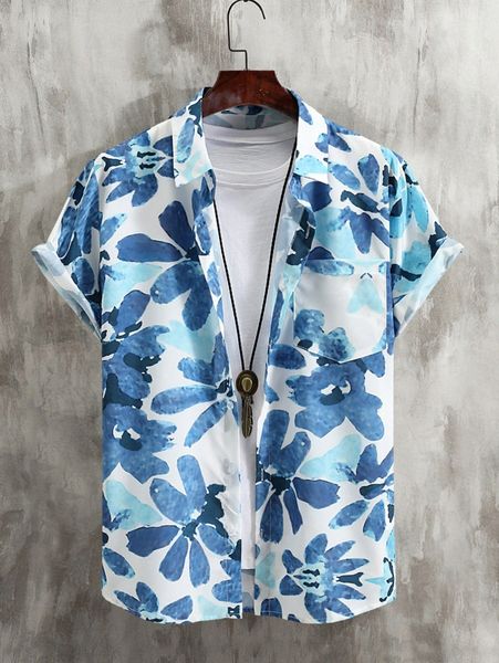 

men random floral print patched pocket shirt without tee f4sj#, White;black