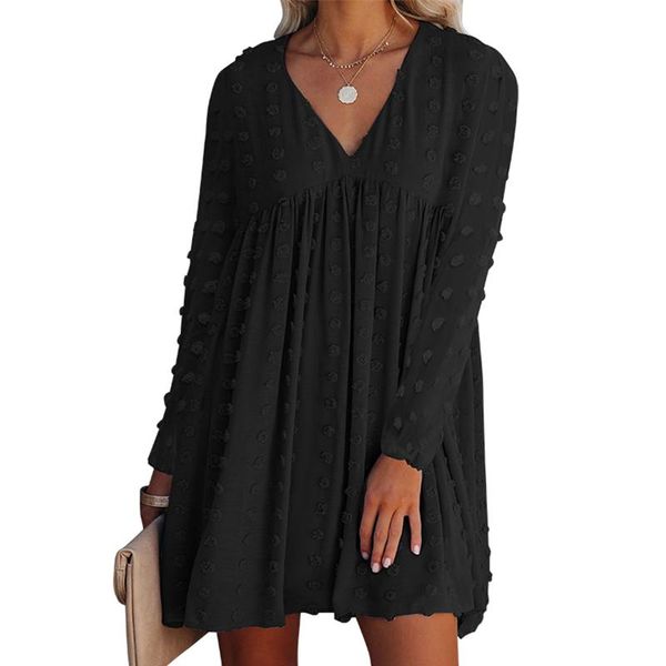 

casual dresses winter women's dress 2021 black solid chiffon long sleeve elgant party for women v neck loose fit woman vestidos, Black;gray