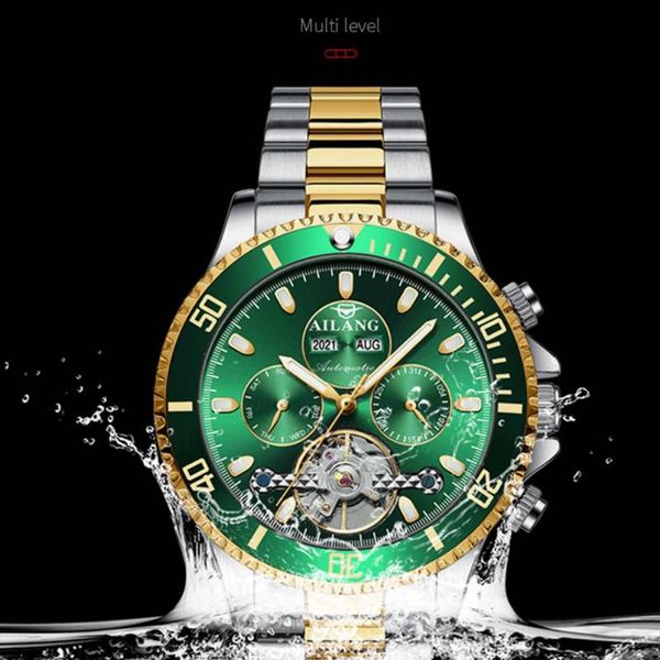 

wristwatches 2021 brand ailang watch men's automatic winding mechanical stainless steel waterproof fashion business, Slivery;brown
