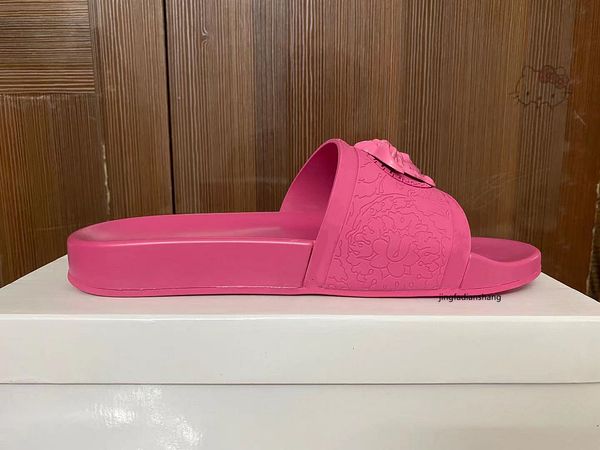 

2021 women sandals slippers embroidery designers slides sandal floral brocade flip flops striped beach leather rubber flower slipper loafers, Black