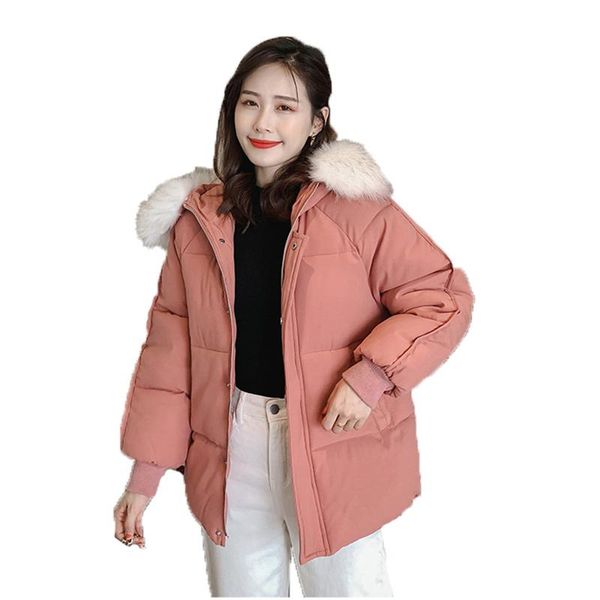 

women's down & parkas 2021 winter coat women white pink blue thick warm cotton jacket fashion fur collar hooded n1461, Black