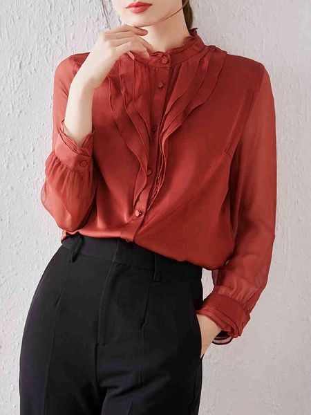 

blouses pure color women's silk design sense non-mainstream young ninth sleeve all-match shirt autumn style, White