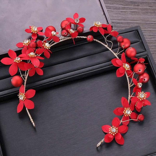 

hair clips & barrettes women chinese style red flower headband bridal wedding simulation pearl headpiece delicate hairband tassel earrings h, Golden;silver