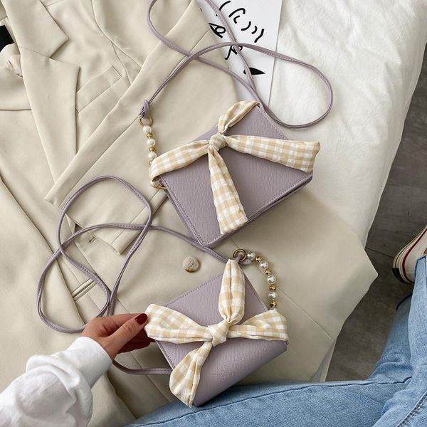 

evening bags ladies shoulder bag plaid stripe lovely bow beaded chain crossbody small square wholesale 2021 charm fashion women
