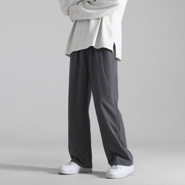 

solid color summer pants simple ice silk casual straight pants female wide leg trousers, Black