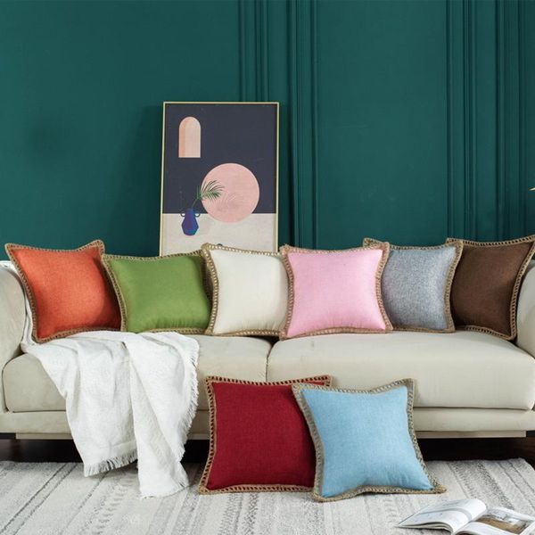 

pillow case 45x45cm for living room sofa home decor pure color soft linen cushion cover office hug pillowcase