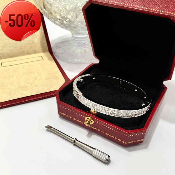 

brand bracelet luxury full diamond stainless steel gold love fashion women mens signer crystal screwdriver cuff s bangles jewelry with bag, Black