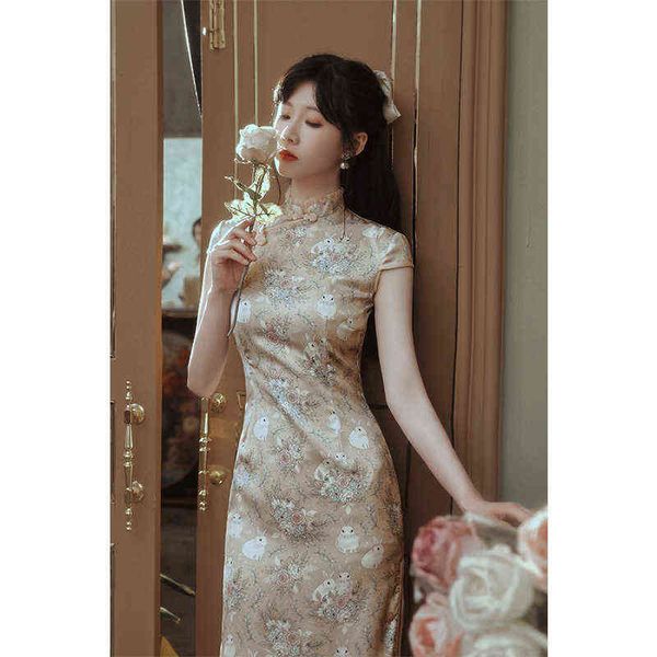 

casual dresses yuetang 2022 spring bone etched cheongsam women's summer improved version, daily wear young girls' dresses, Black;gray