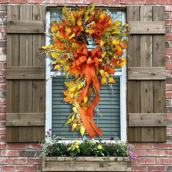 

decorative flowers & wreaths articifical fall wreath front door with bow hanging harvest festival ornament home garden farmhouse decor