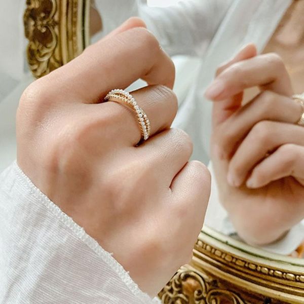 

wedding rings the cross bow pearl ring fashion personality adjustable open index finger micro-inlaid tide for women, Slivery;golden