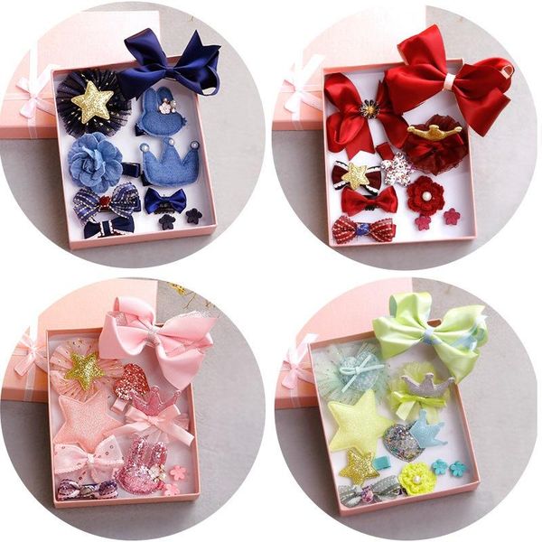 

10pcs/set baby headdress set bow crown hair clip rope princess lovely barrettes girls kids hair accessories, Slivery;white