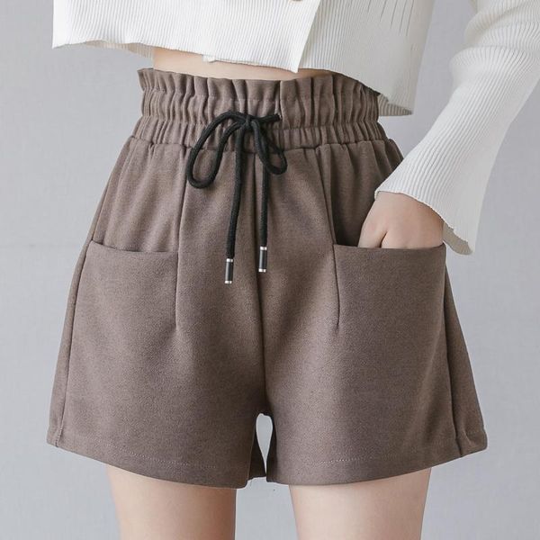 

women's shorts fall winter short pants tweed wool women 2021 high waist fashion plus size flare boots trousers loose 4xl, White;black