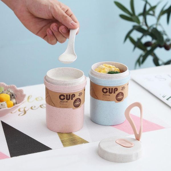 

dinnerware sets wheat straw lunch box 300ml container milk cup kitchen microwavable soup spoon leak-proof bento for kids school