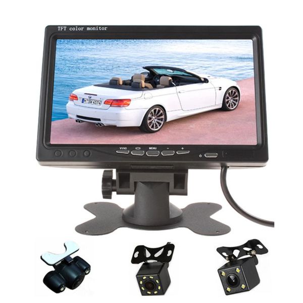 

car video monitor 7" screen headrest parking assistance 2 av input remote control,wired or wireless rearview camera optional