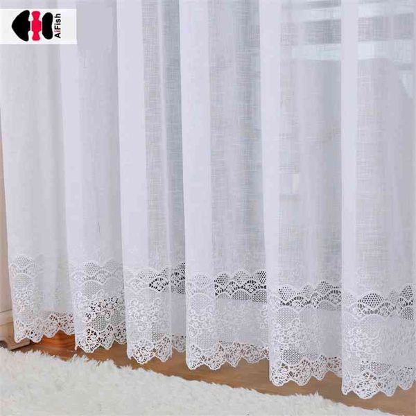 Luxuriöser weißer Jacquard-Vorhang für Schlafzimmer, hohle Spitze unten, zarte elegante französische Fenstervorhänge JS56C 210913