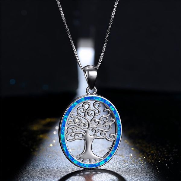 

pendant necklaces boho female tree of life necklace rose gold silver color chain cute white opal wedding for women