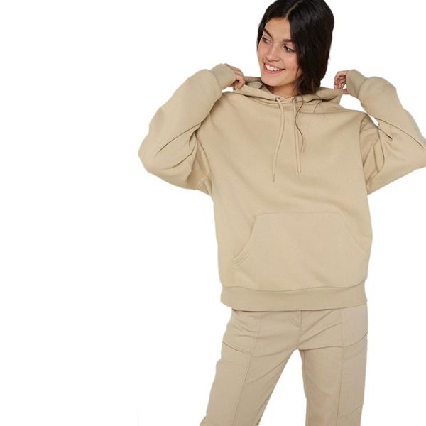 

women's hoodies & sweatshirts women casual hooded autumn pocket solid color long sleeve hoodie purple khaki s/ m, Black