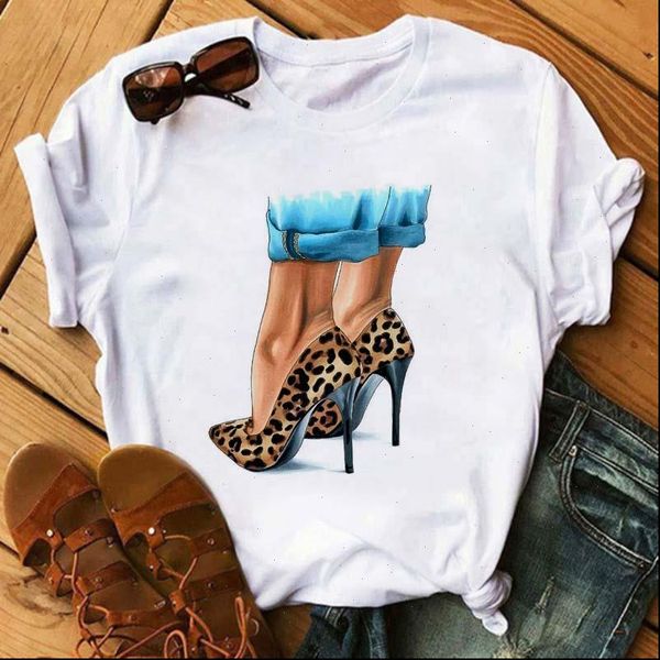 

womens leopard high heels shoes print vogue t shirt women femme funny hip hop punk hipster streetwear, White