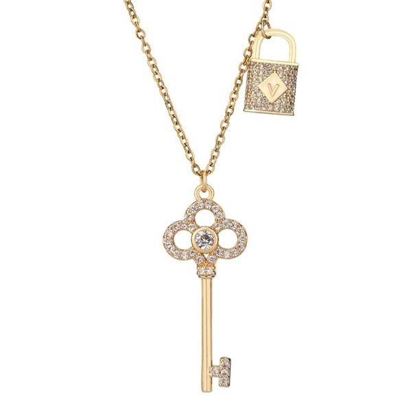 

pendant necklaces fashion ladies party key lock zircon necklace japan and south korea personality temperament clavicle chain, Silver